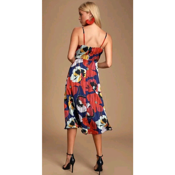 Lulu's All About Love Royal Blue Floral Print Midi Dress Size XS NWT $78 - Picture 2 of 7